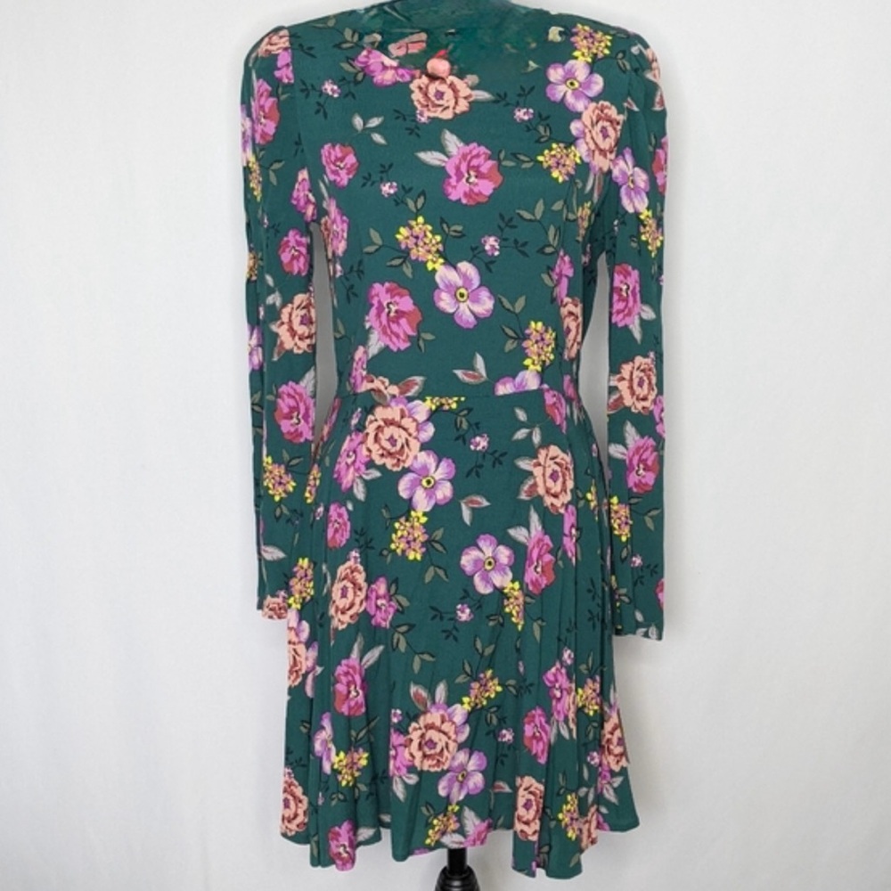 Gianni Bini Green Floral Long Sleeve Dress